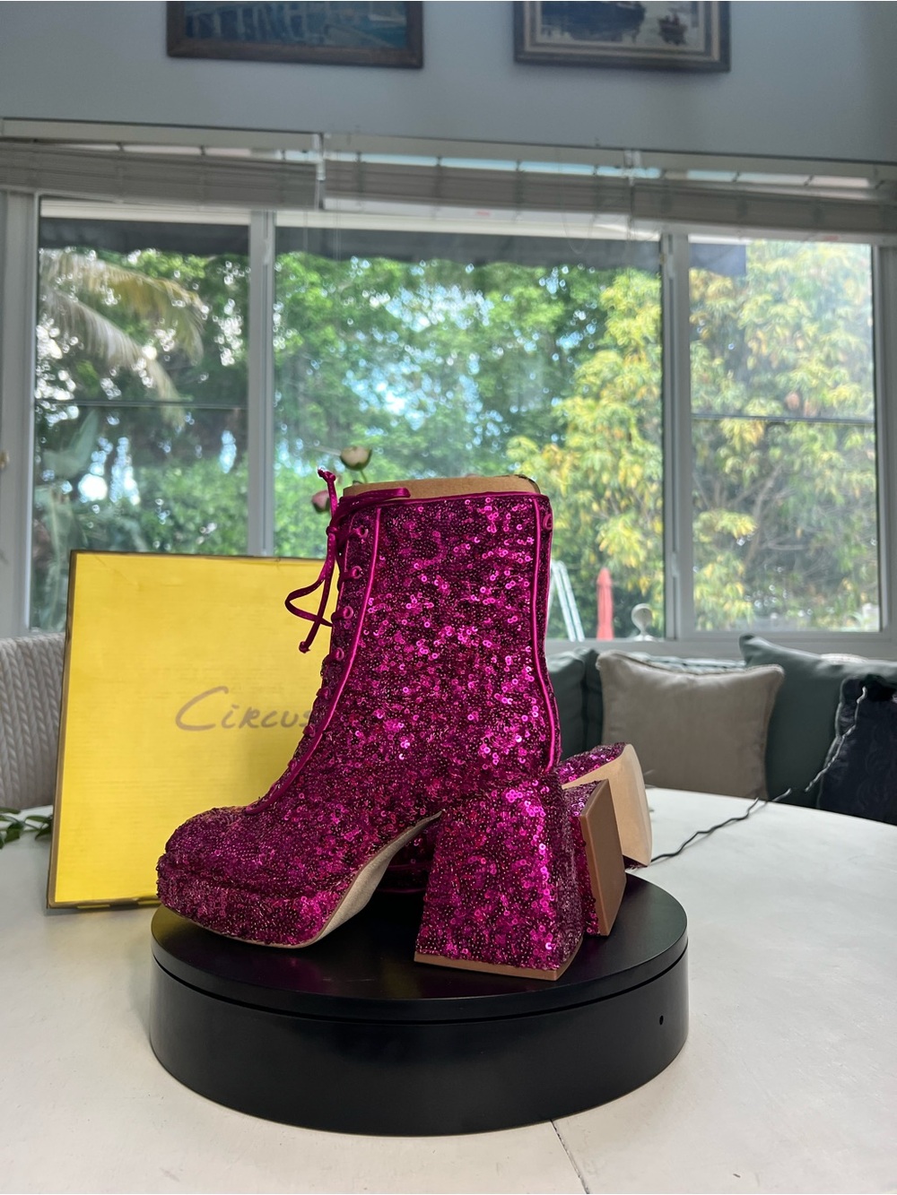 Circus by Sam Edelman Hot Pink Sequin Platform Ankle Boots